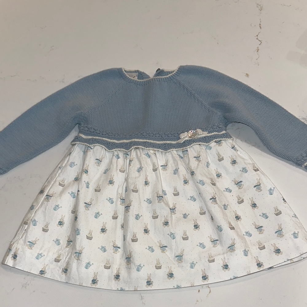 Blue and White Baby Dress with Bow Detail